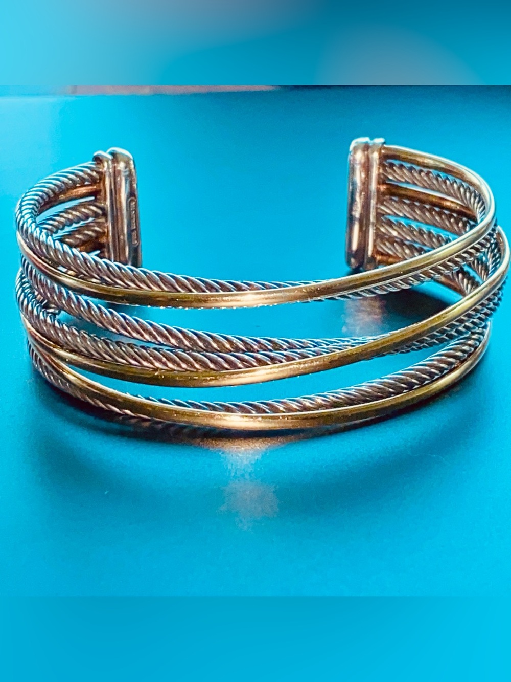David Yurman 4-Row Crossover Cable Cuff Bracelet 925 Sterling Silver 18K Gold M